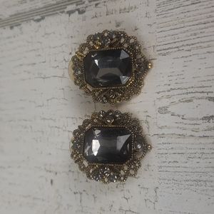 Bronze tone dark gray black rhinestone royalcore statement pierced earrings